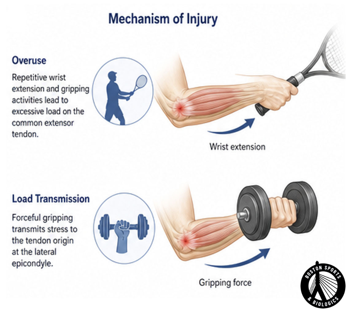 What causes tennis elbow